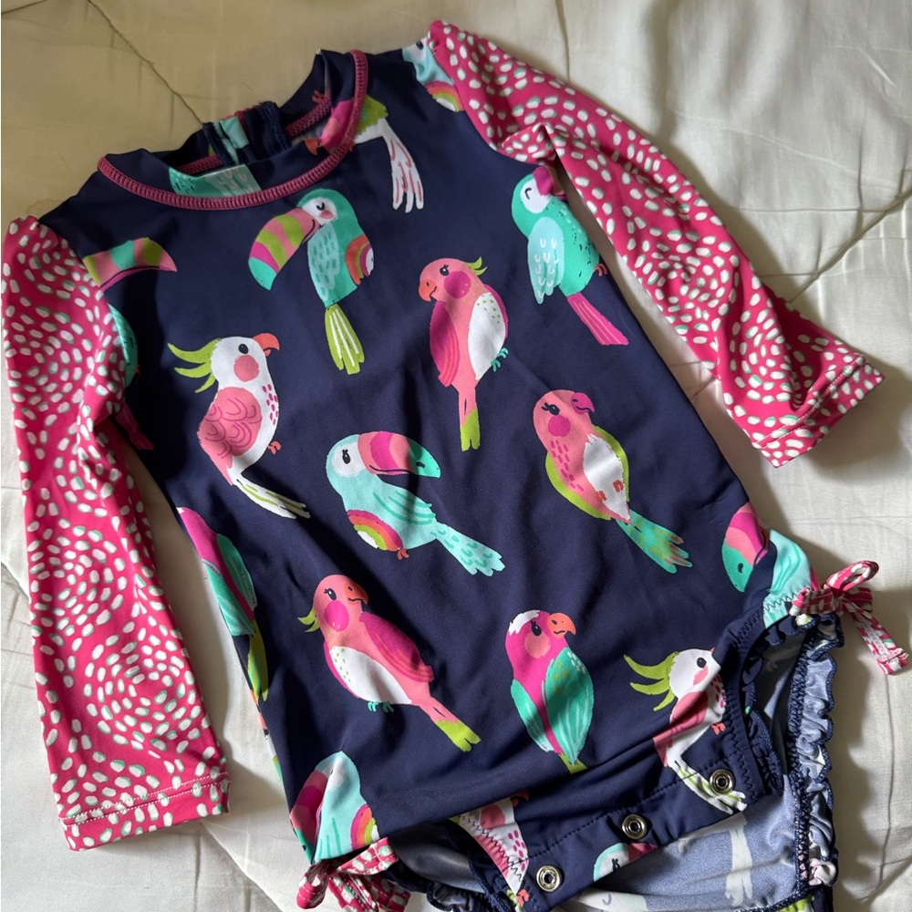 Hatley Navy Parrot Print Kids Rashguard